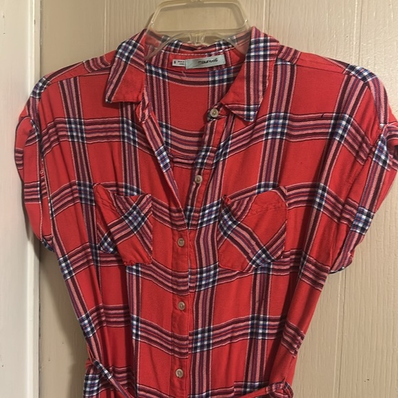 Maurices Red Blue and black plaid Wrap Midi Dress Size Small Very Cute - Picture 3 of 7